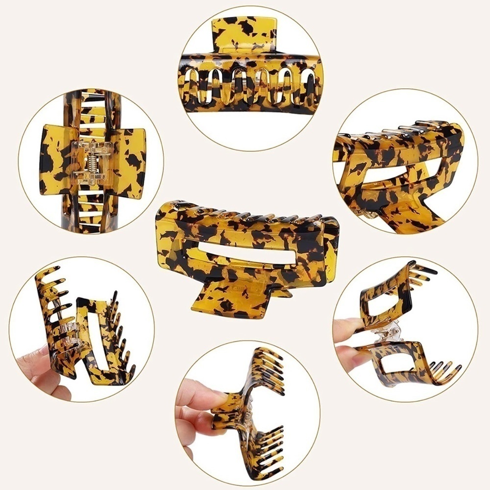 2/$10 NEW Hair Claw Rectangular Hair Clips Acrylic Leopard Small/ Medium - Picture 5 of 6
